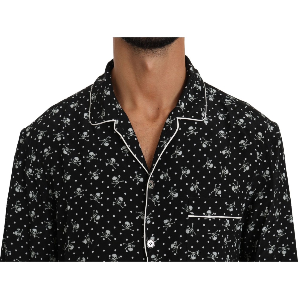 Dolce & Gabbana Elegantes Pyjamahemd aus Seide mit Totenkopfdruck