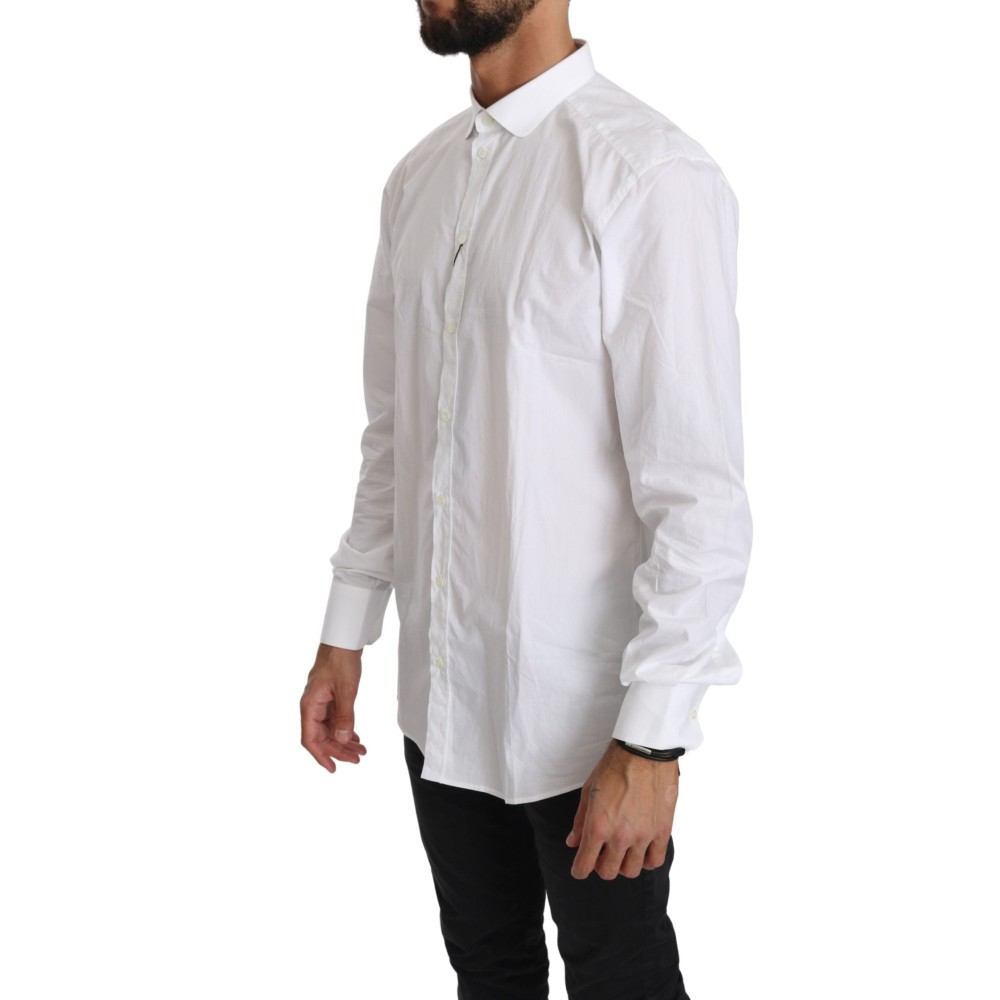 Dolce & Gabbana Elegantes Hemd aus weißer Baumwolle mit goldener Passform
