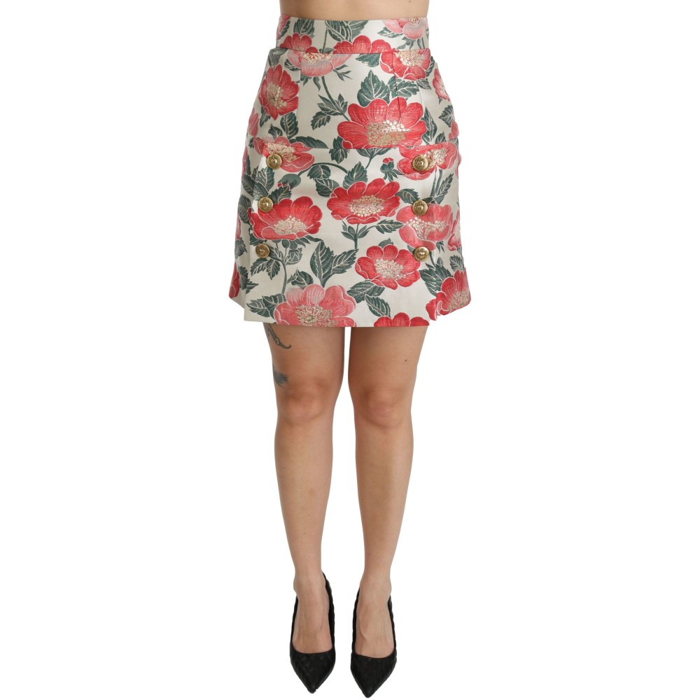 Dolce & Gabbana Eleganter weißer Rock mit hoher Taille und Blumenmuster