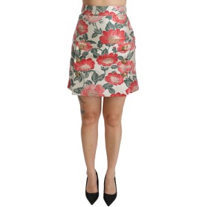 Dolce & Gabbana Eleganter weißer Rock mit hoher Taille und Blumenmuster