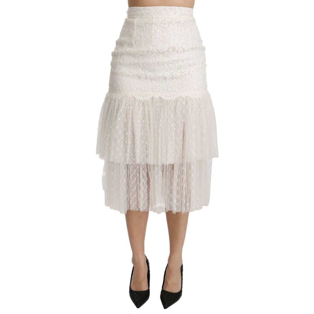 Dolce & Gabbana Eleganter weißer Rock mit hoher Taille aus Spitze