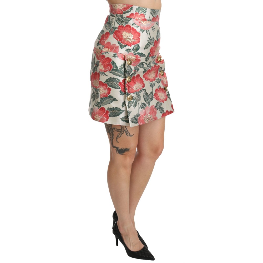 Dolce & Gabbana Eleganter weißer Rock mit hoher Taille und Blumenmuster