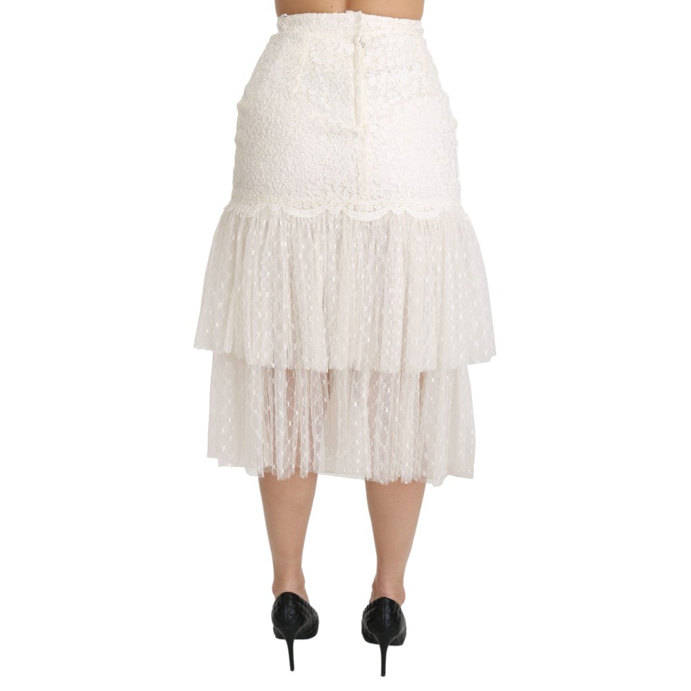 Dolce & Gabbana Eleganter weißer Rock mit hoher Taille aus Spitze