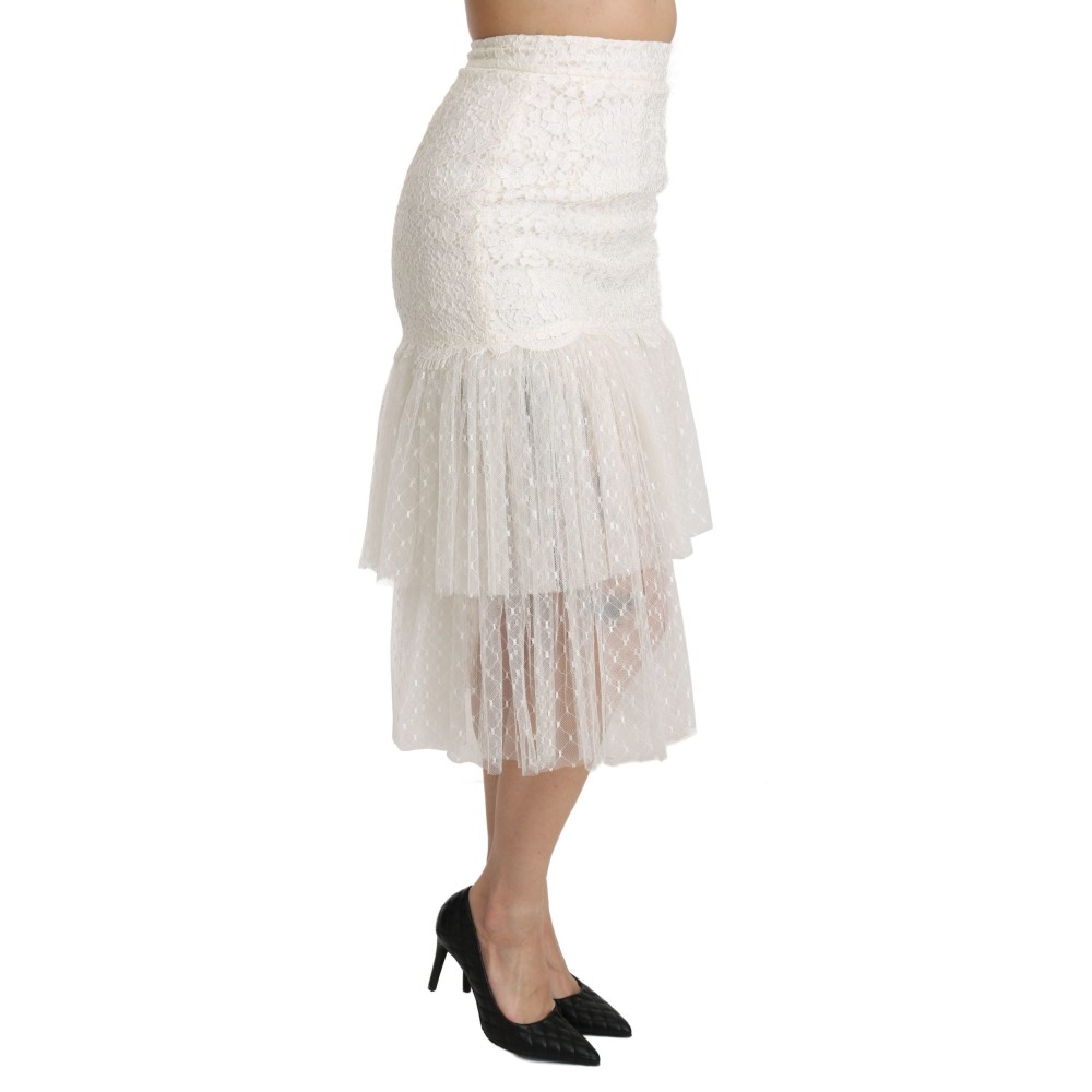 Dolce & Gabbana Eleganter weißer Rock mit hoher Taille aus Spitze