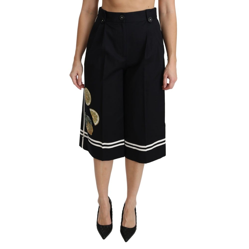 Dolce & Gabbana Gekürzte Palazzo-Hose mit hoher Taille in Schwarz Zitrone