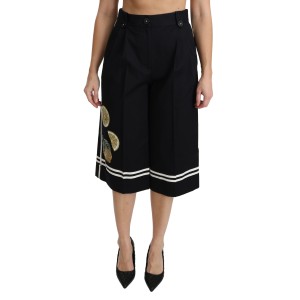 Dolce & Gabbana Gekürzte Palazzo-Hose mit hoher Taille in Schwarz Zitrone