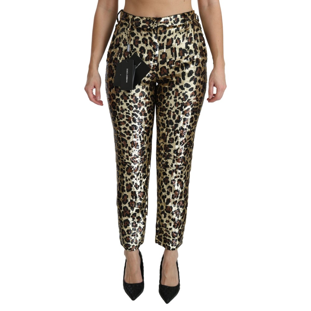 Dolce & Gabbana Schicke Leoparden-Paillettenhose mit hoher Taille