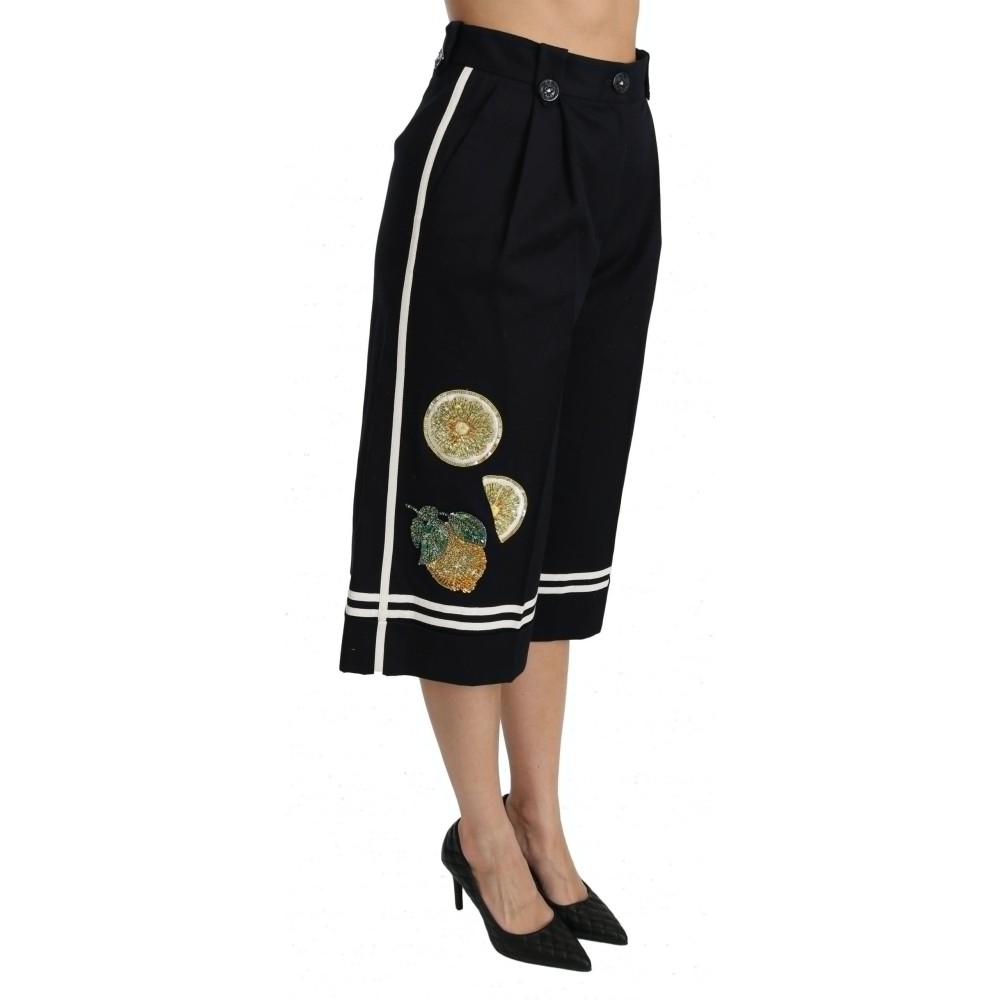 Dolce & Gabbana Gekürzte Palazzo-Hose mit hoher Taille in Schwarz Zitrone