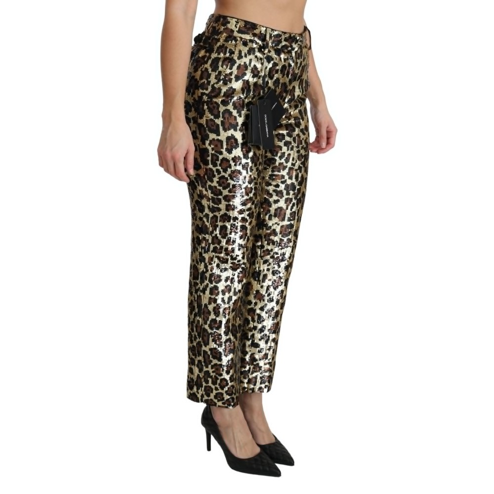Dolce & Gabbana Schicke Leoparden-Paillettenhose mit hoher Taille