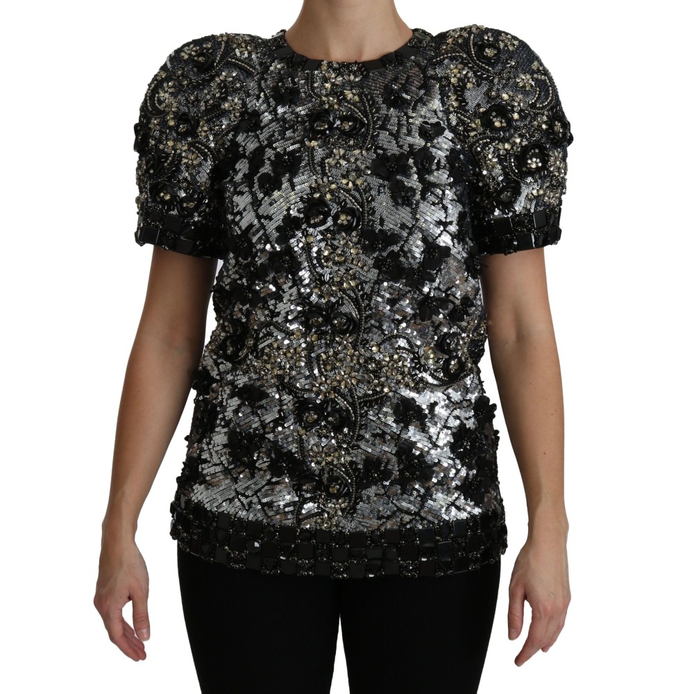 Dolce & Gabbana Paillettenbesetztes, kristallverziertes Top mit Rundhalsausschnitt