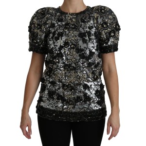 Dolce & Gabbana Paillettenbesetztes, kristallverziertes Top mit Rundhalsausschnitt