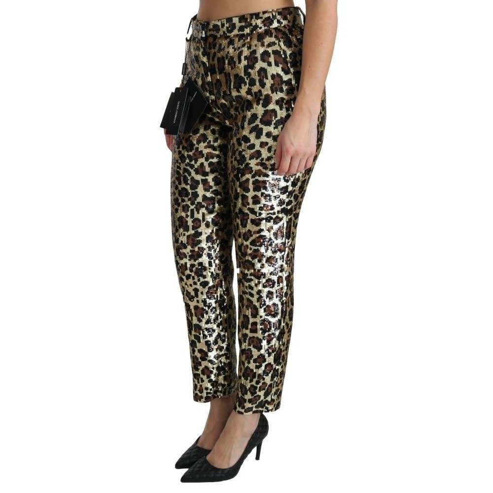 Dolce & Gabbana Schicke Leoparden-Paillettenhose mit hoher Taille