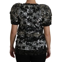 Dolce & Gabbana Paillettenbesetztes, kristallverziertes Top mit Rundhalsausschnitt