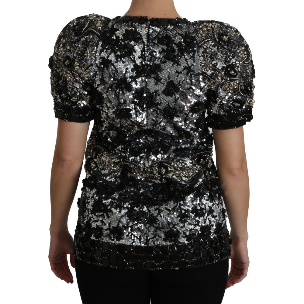 Dolce & Gabbana Paillettenbesetztes, kristallverziertes Top mit Rundhalsausschnitt