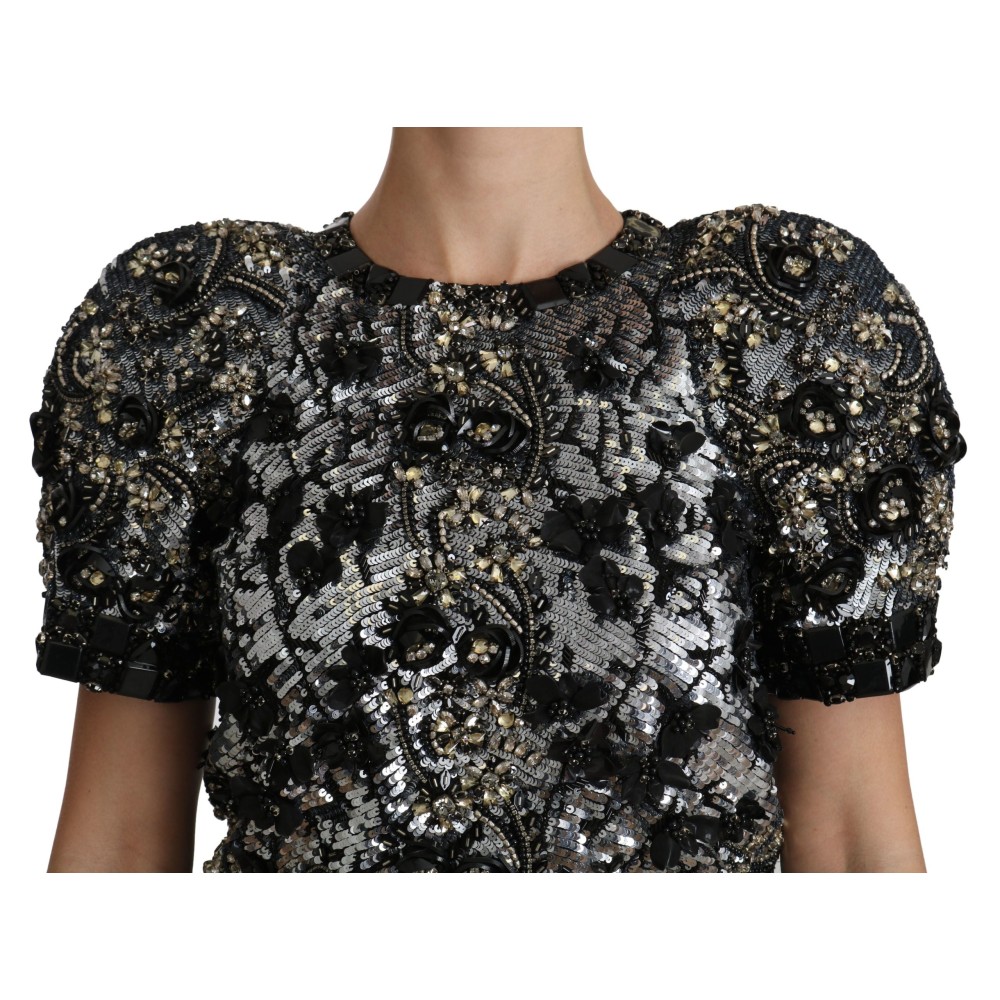 Dolce & Gabbana Paillettenbesetztes, kristallverziertes Top mit Rundhalsausschnitt
