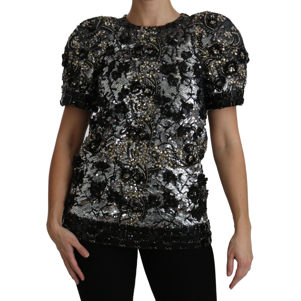 Dolce & Gabbana Paillettenbesetztes, kristallverziertes Top mit Rundhalsausschnitt