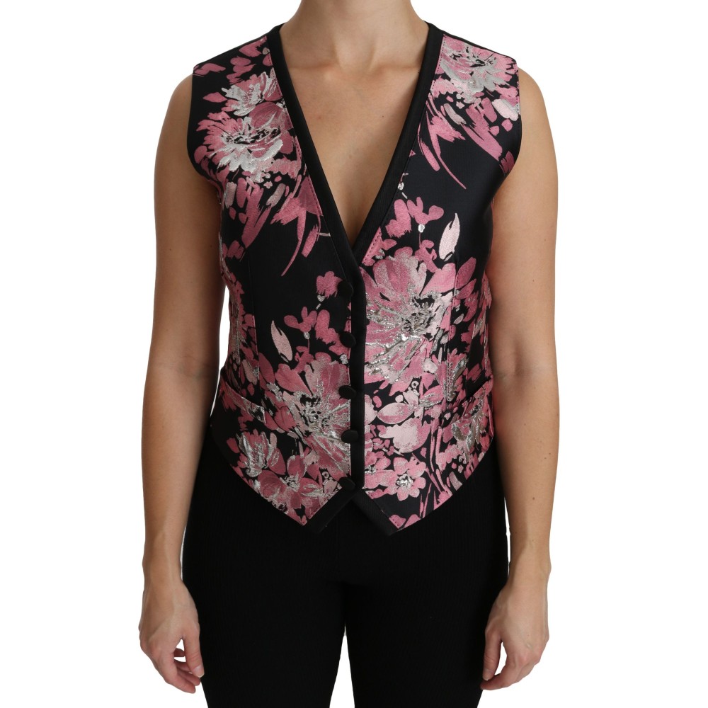 Dolce & Gabbana Elegantes Brokat-Top mit Blumenmuster und tiefem Ausschnitt