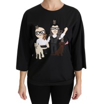 Dolce & Gabbana Elegantes Schwarzes Seidenstretch-Top mit Stickerei