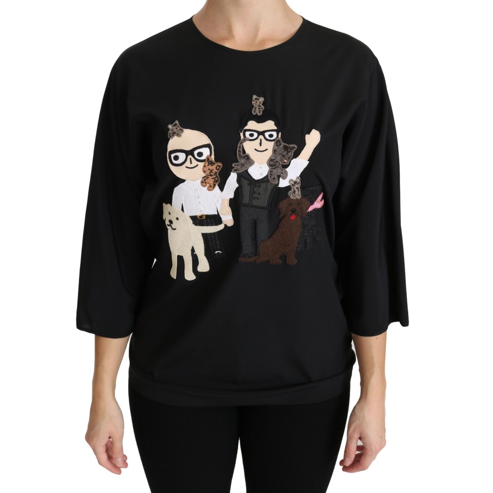 Dolce & Gabbana Elegantes Schwarzes Seidenstretch-Top mit Stickerei