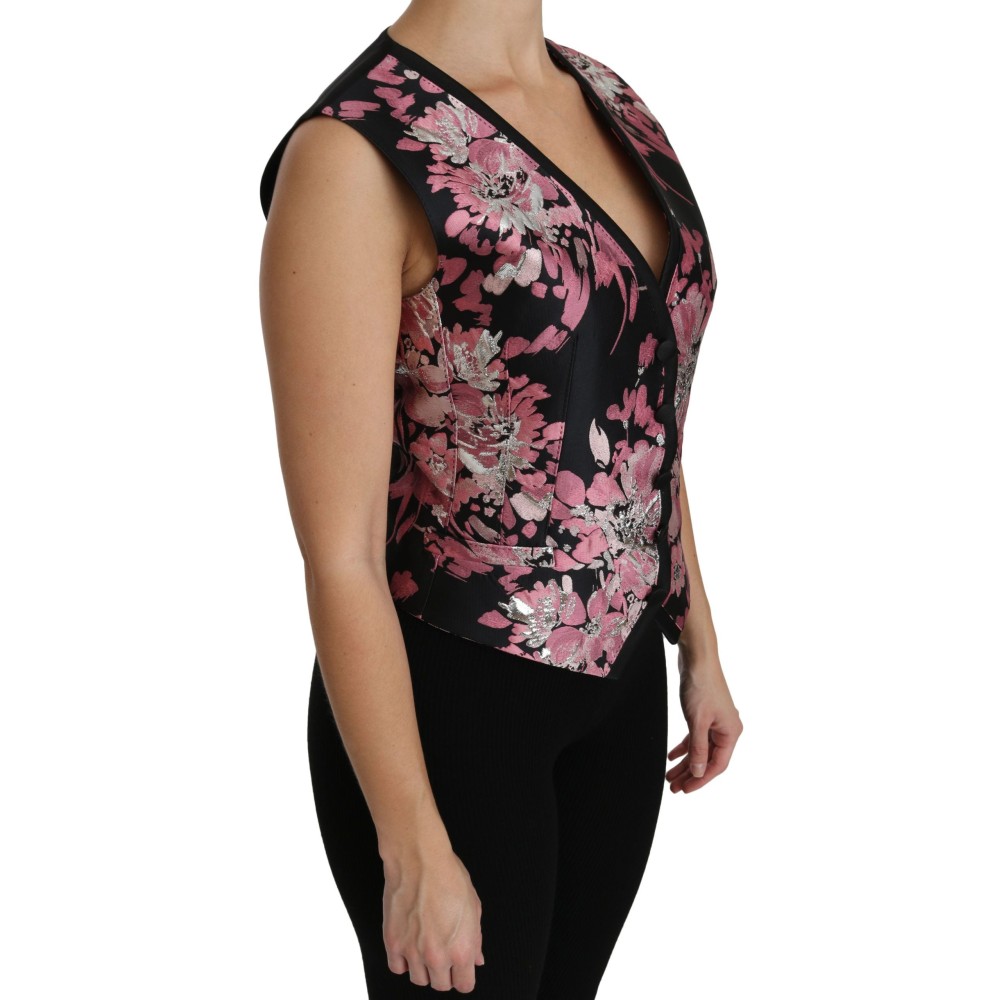 Dolce & Gabbana Elegantes Brokat-Top mit Blumenmuster und tiefem Ausschnitt