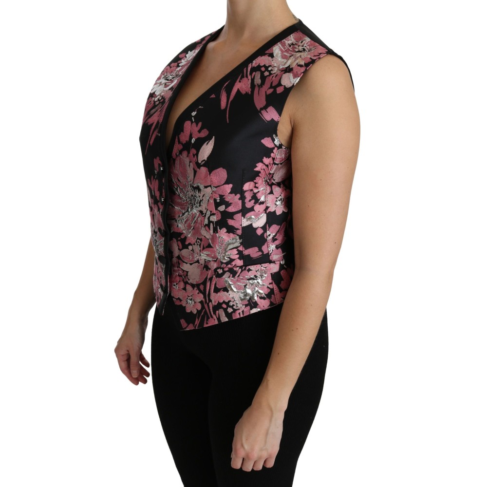Dolce & Gabbana Elegantes Brokat-Top mit Blumenmuster und tiefem Ausschnitt