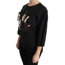 Dolce & Gabbana Elegantes Schwarzes Seidenstretch-Top mit Stickerei