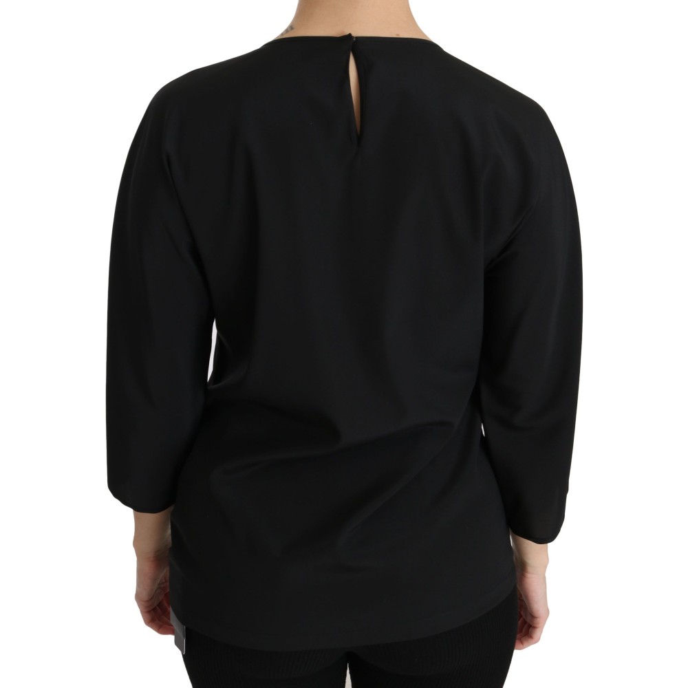 Dolce & Gabbana Elegantes Schwarzes Seidenstretch-Top mit Stickerei