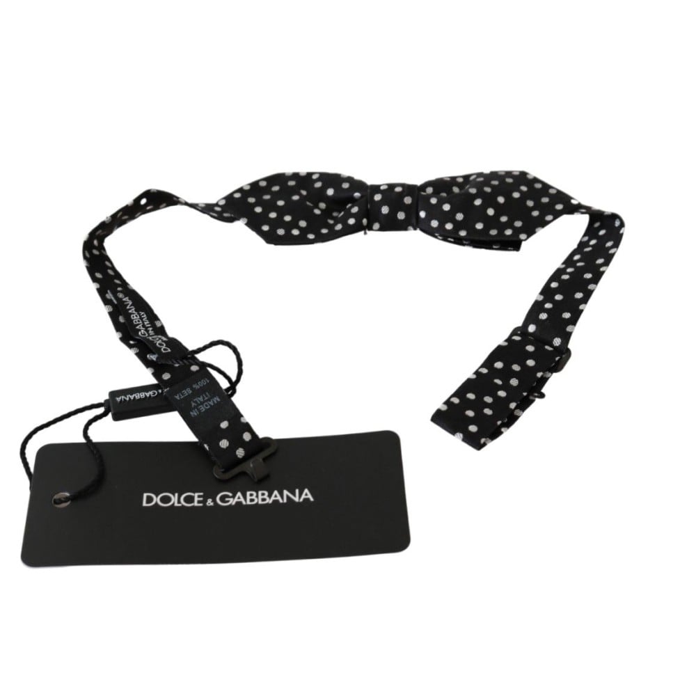 Dolce & Gabbana Elegante Schwarz gepunktete Seidenfliege
