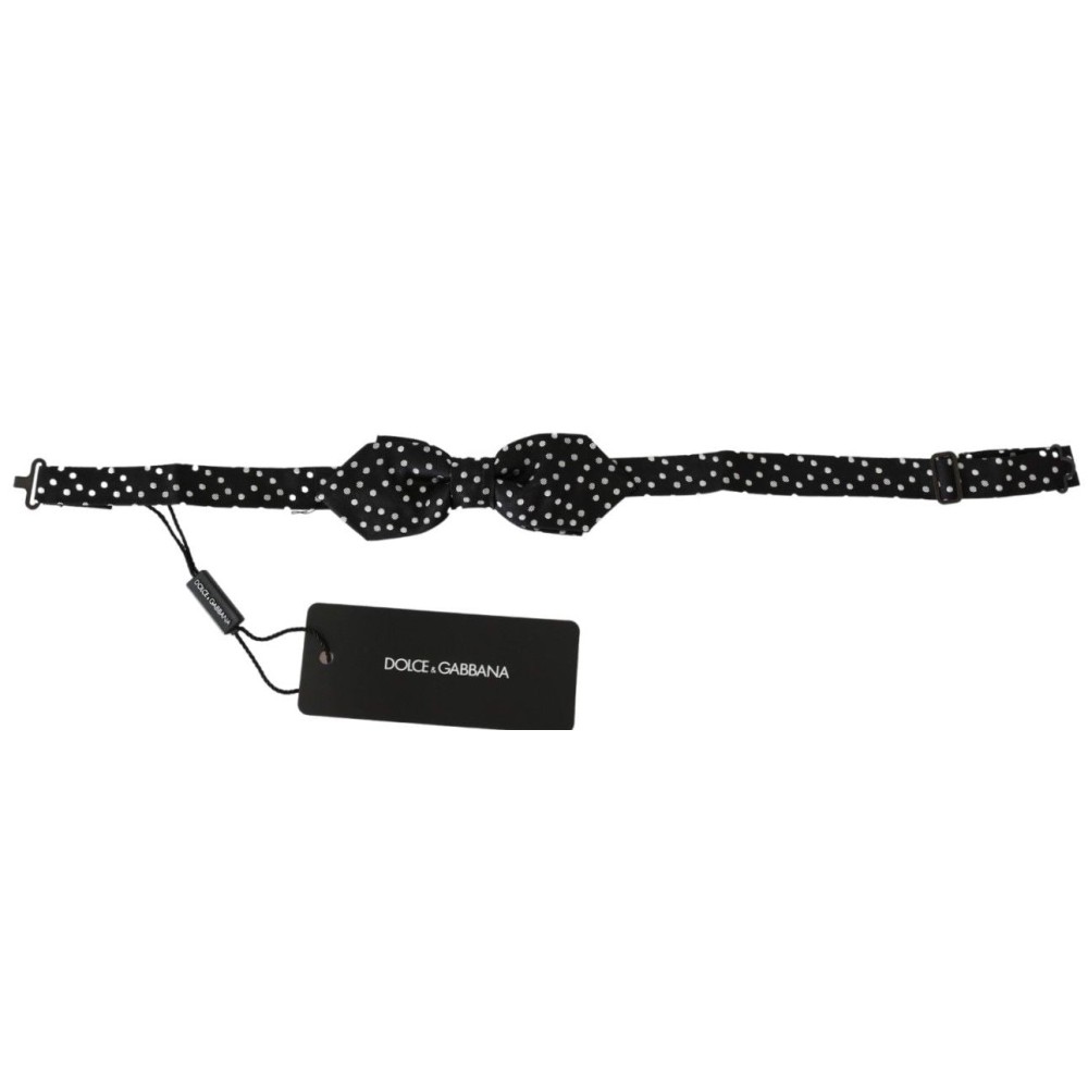 Dolce & Gabbana Elegante Schwarz gepunktete Seidenfliege