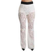Dolce & Gabbana Elegante weiße Hose mit hoher Taille aus Spitze