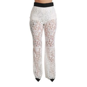 Dolce & Gabbana Elegante weiße Hose mit hoher Taille aus Spitze
