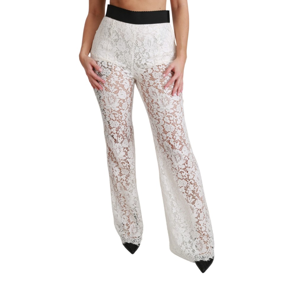 Dolce & Gabbana Elegante weiße Hose mit hoher Taille aus Spitze