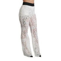 Dolce & Gabbana Elegante weiße Hose mit hoher Taille aus Spitze