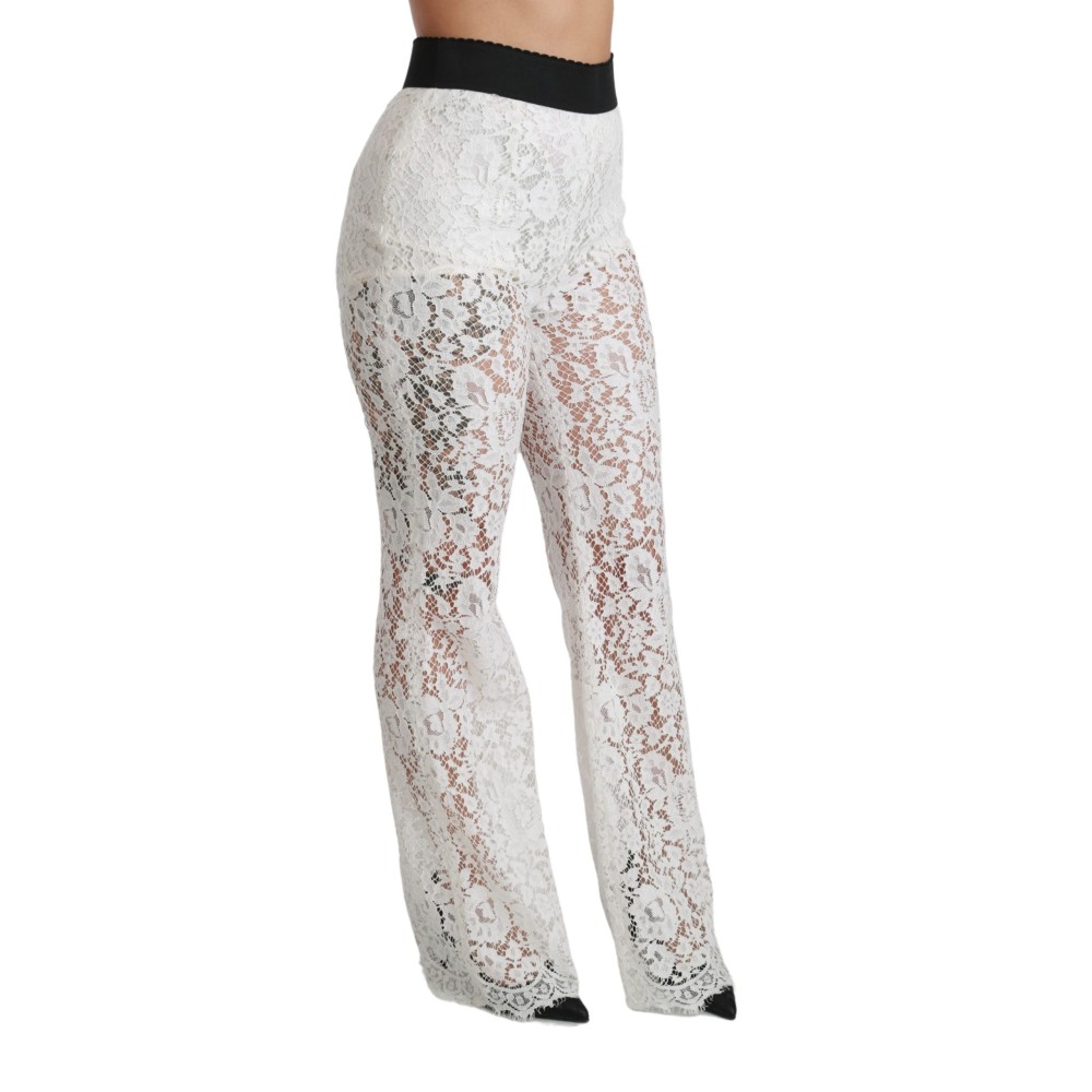 Dolce & Gabbana Elegante weiße Hose mit hoher Taille aus Spitze