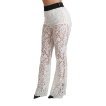 Dolce & Gabbana Elegante weiße Hose mit hoher Taille aus Spitze
