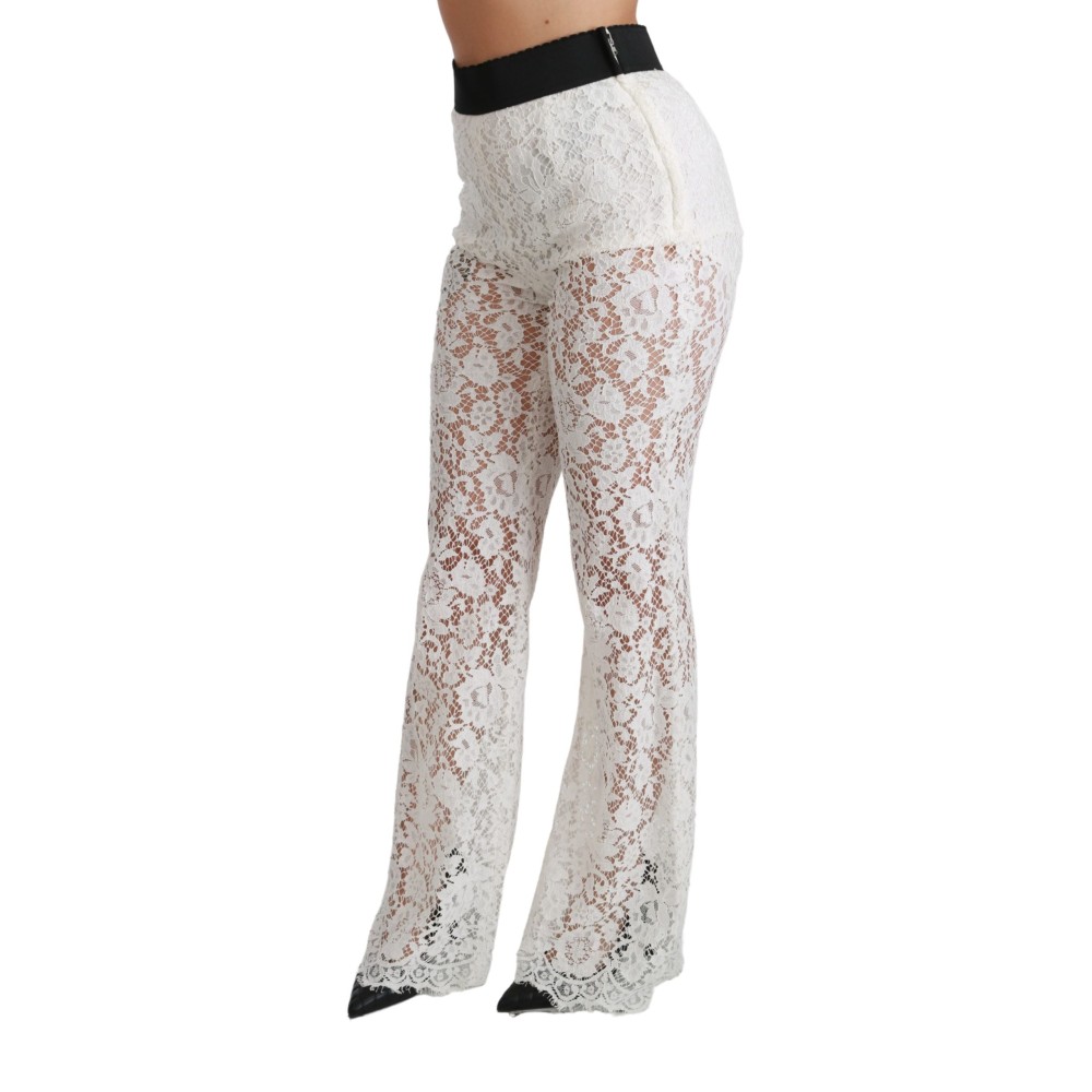 Dolce & Gabbana Elegante weiße Hose mit hoher Taille aus Spitze