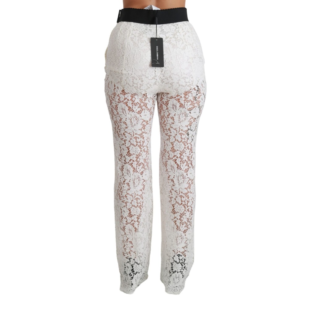 Dolce & Gabbana Elegante weiße Hose mit hoher Taille aus Spitze