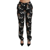 Dolce & Gabbana Elegante Seidenhose mit Welpenhund-Aufdruck