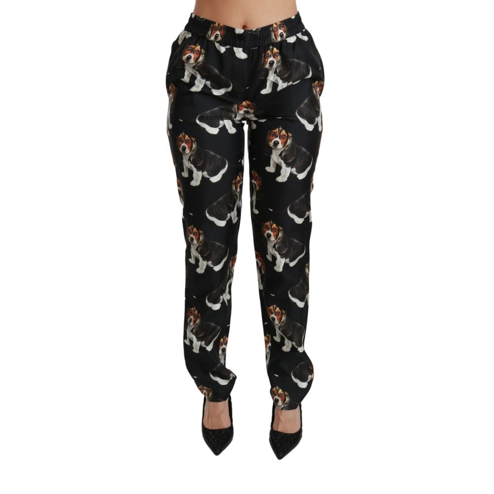 Dolce & Gabbana Elegante Seidenhose mit Welpenhund-Aufdruck