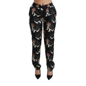 Dolce & Gabbana Elegante Seidenhose mit Welpenhund-Aufdruck