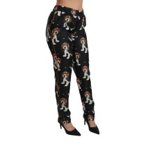 Dolce & Gabbana Elegante Seidenhose mit Welpenhund-Aufdruck