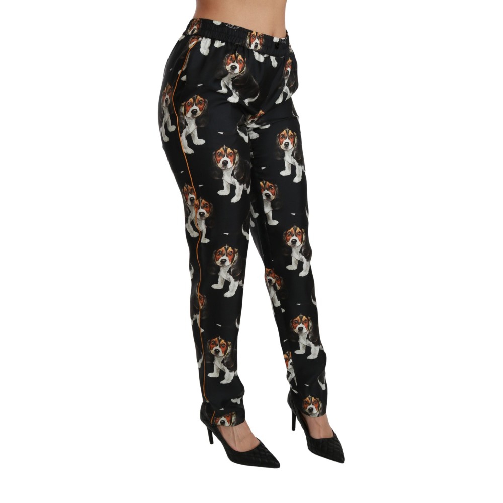 Dolce & Gabbana Elegante Seidenhose mit Welpenhund-Aufdruck