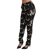 Dolce & Gabbana Elegante Seidenhose mit Welpenhund-Aufdruck