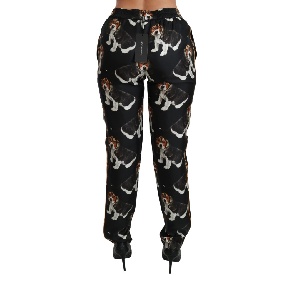 Dolce & Gabbana Elegante Seidenhose mit Welpenhund-Aufdruck
