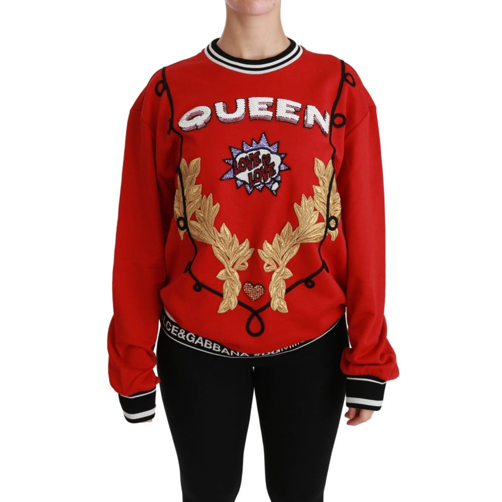 Dolce & Gabbana Strahlend roter Pullover mit Rundhalsausschnitt und Pailletten