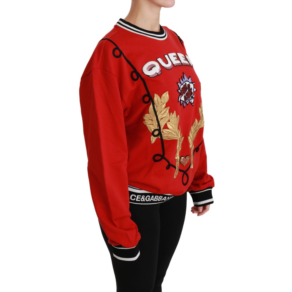 Dolce & Gabbana Strahlend roter Pullover mit Rundhalsausschnitt und Pailletten
