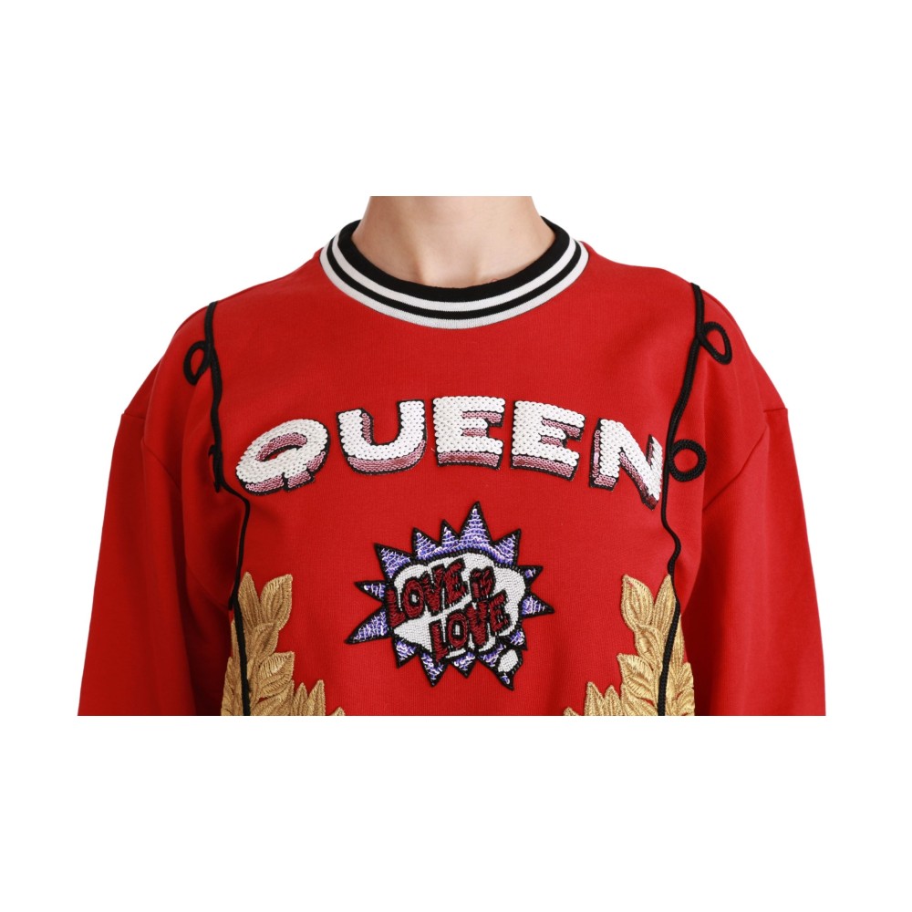 Dolce & Gabbana Strahlend roter Pullover mit Rundhalsausschnitt und Pailletten