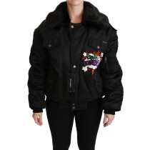 Dolce & Gabbana Elegante schwarze Bomberjacke mit abnehmbarer Ausstattung