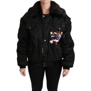 Dolce & Gabbana Elegante schwarze Bomberjacke mit abnehmbarer Ausstattung