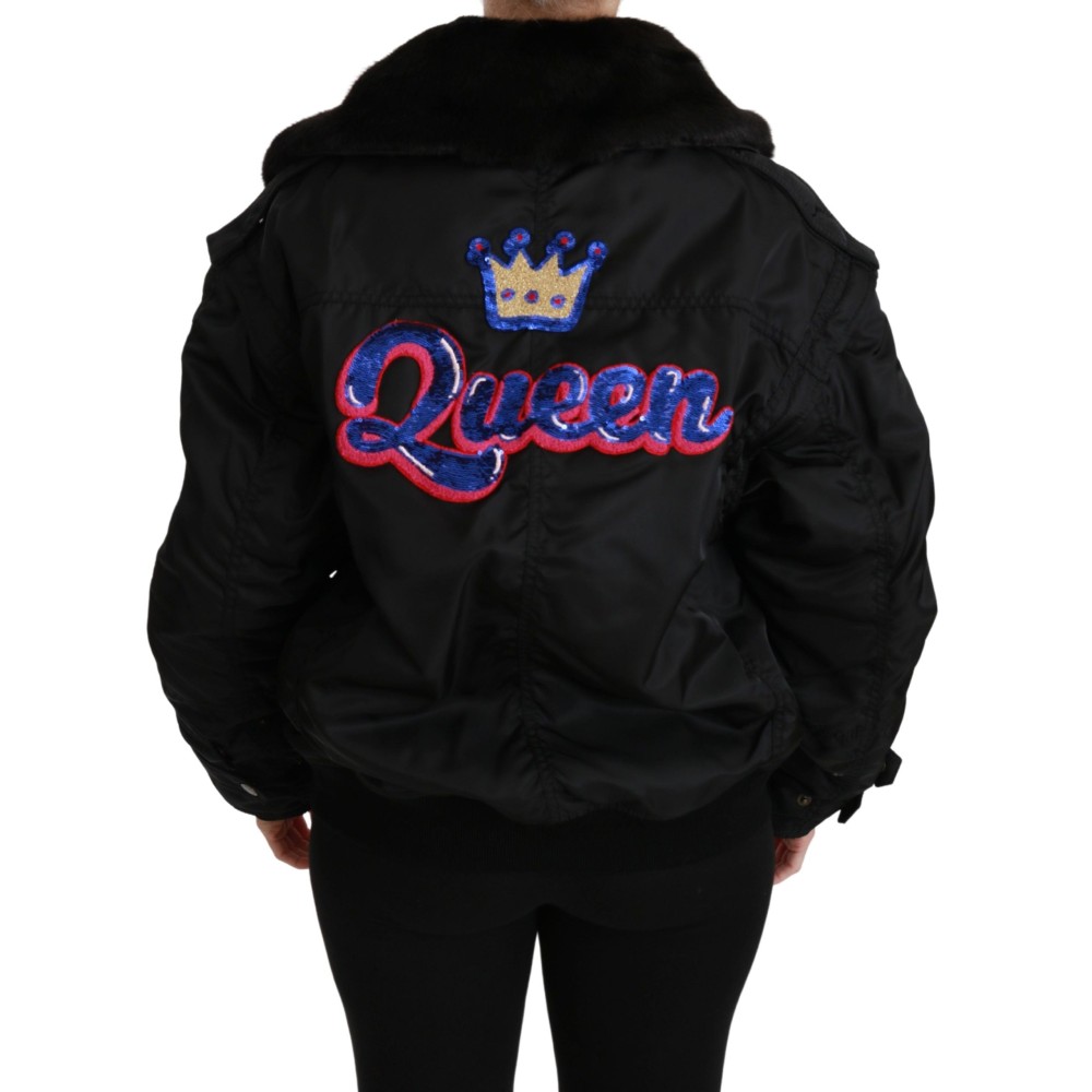 Dolce & Gabbana Elegante schwarze Bomberjacke mit abnehmbarer Ausstattung